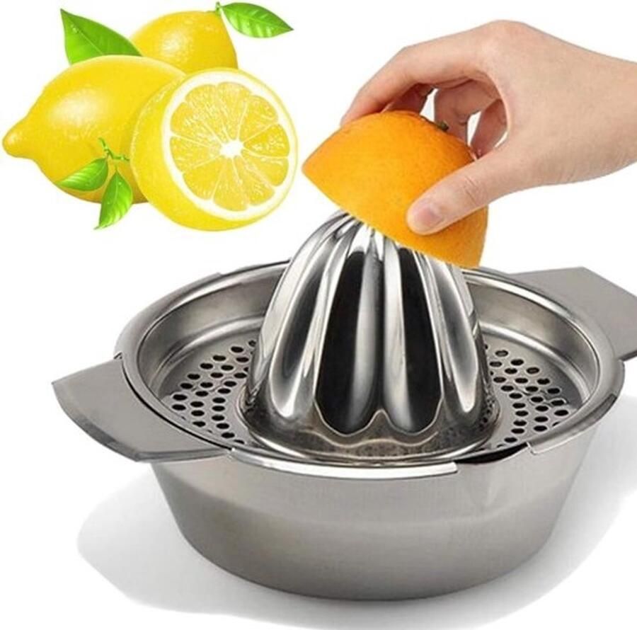 Citroenpers met kom Sapcentrifuge handmatig Vers sap maken Roestvrij staal design 16cm kom Zilverkleurig
