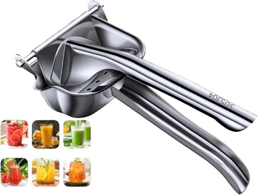 Citroenpers Roestvrij Staal Fruitpers Knijper Snel Sap Winnen Hefboom Principe 25 x 13.2 cm Zilver