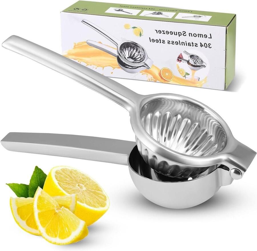 Citroenpers Roestvrij Staal Handpers Citrus Vers Sap Maken Extra Grote Kom 8.5 cm Zilver