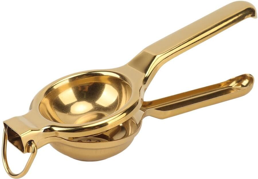 Citroenpers Roestvrijstalen Ergonomische Handpers met Ultralange Handgreep en Hijsring Handmatige Extractie van Citruspers(Goud)