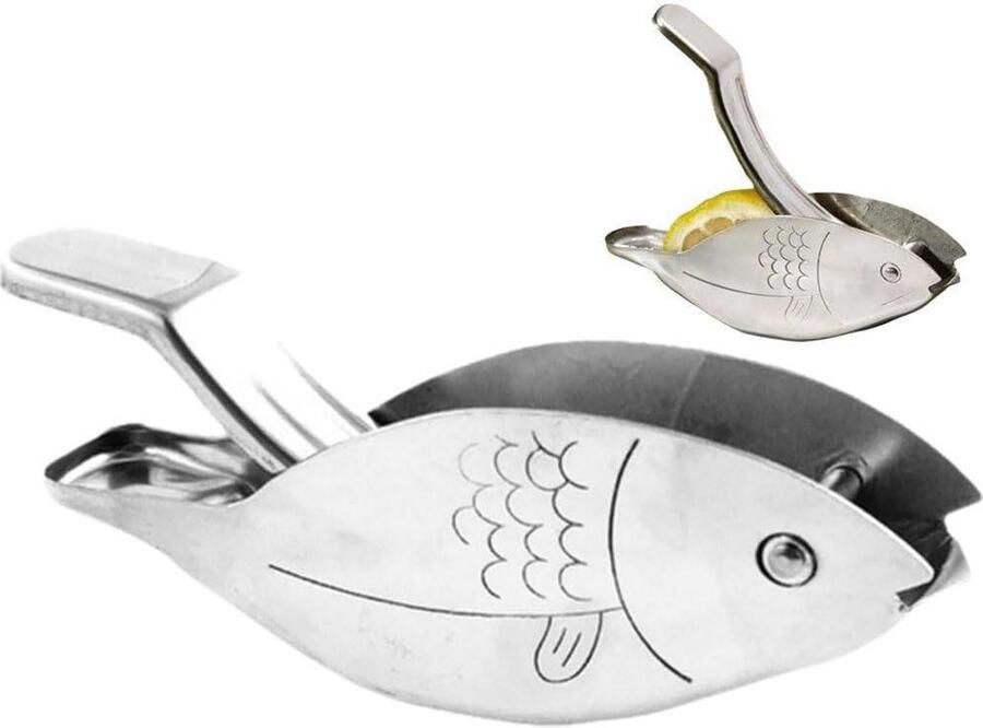 Roestvrijstalen Citroenpers Handige Keukenpers Citrus Sappen Maken Uniek Visontwerp 125 cm Zilver