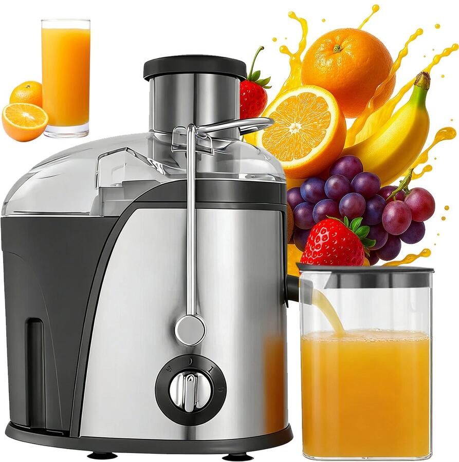 Citruspers Centrifugale Sapcentrifuger 1500W Zwart 2 Snelheden Met 350ml Sapkan & 1L Pulpbak Brede vulopening Hoge sapopbrengst Gemakkelijk schoon te maken en op te bergen
