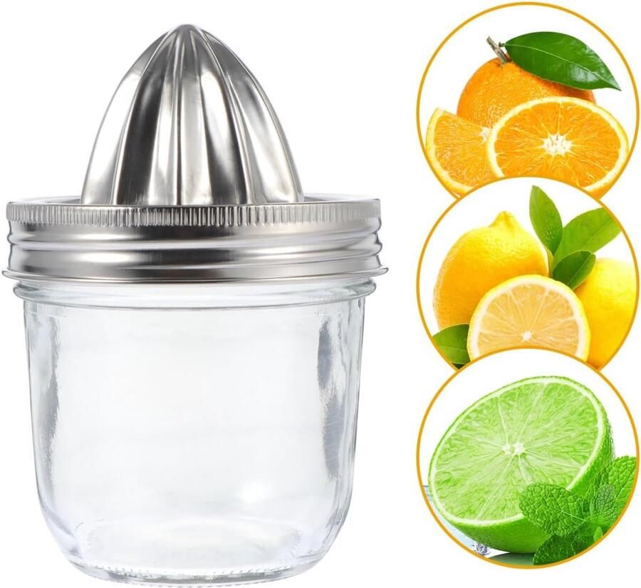 Citruspers Glas Handige Squeezer Sap Maken Met RVS Deksel 280ml Zilver