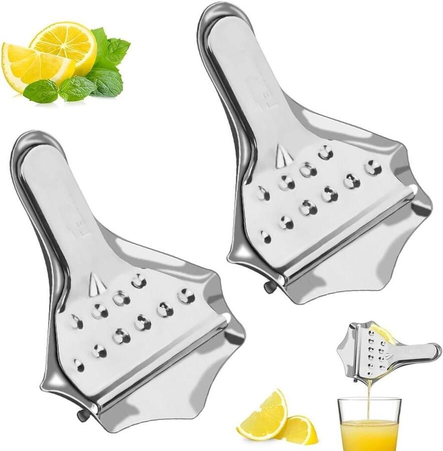 Citruspers Set Handige Pers Sap Maken Roestvrij Staal 2 Stuks Zilverkleurig