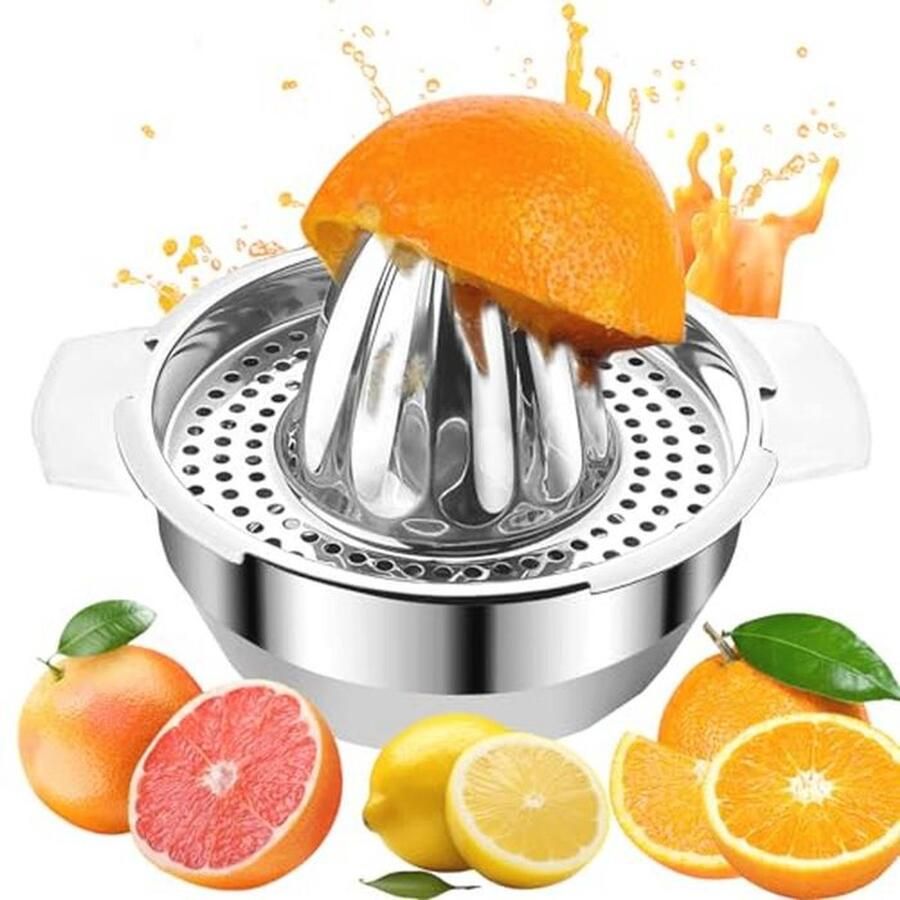 Citruspers van roestvrij staal met container perfect voor sap in keuken en bar