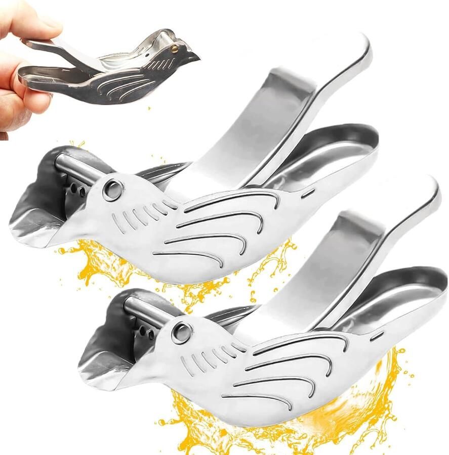 Citruspers Vogel Handpers Keuken Snel Sap Maken Met Schenktuit 12 x 6 x 3 cm Zilver