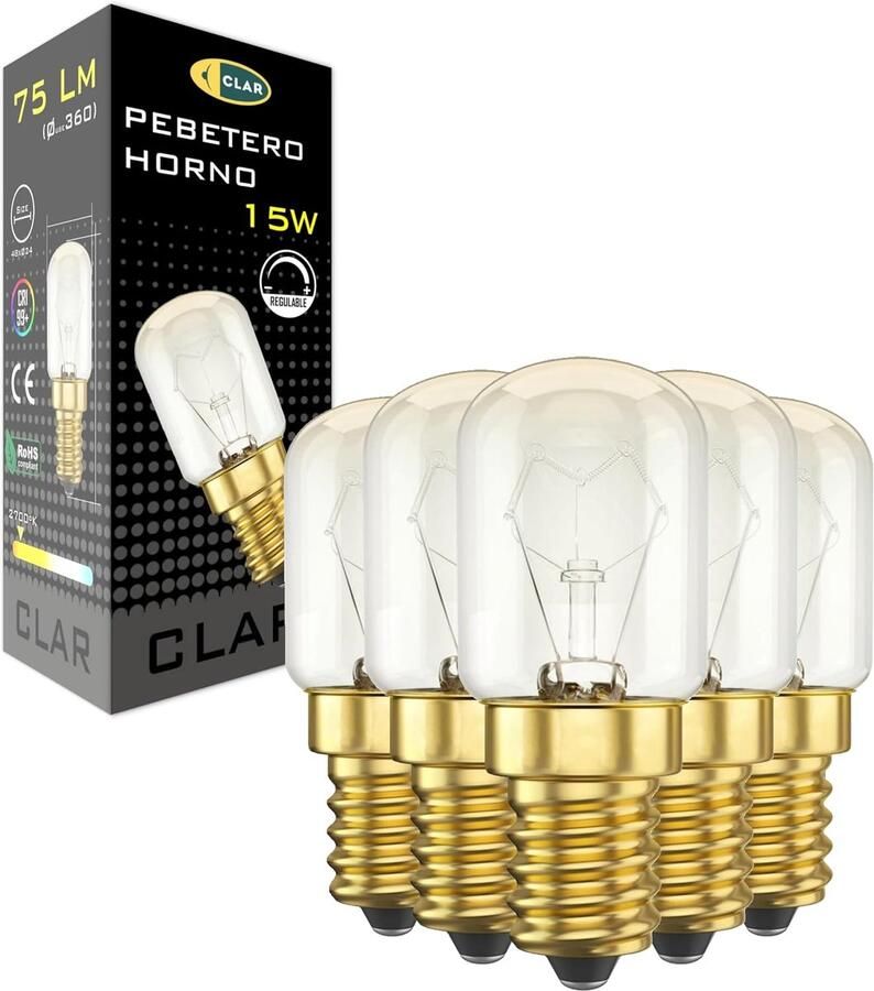 CLAR Oven Bulb 15W 300° Oven Bulb E14 15W Cauldron (Pack 5) ShopVlot