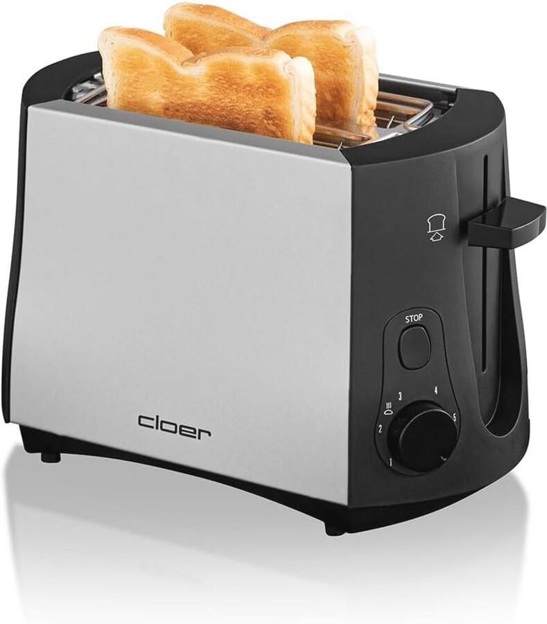 Cloer 3410 2-slice toaster 825 W integrated attachment for rolls lifting device crumb tray heat insulated matt metal housing