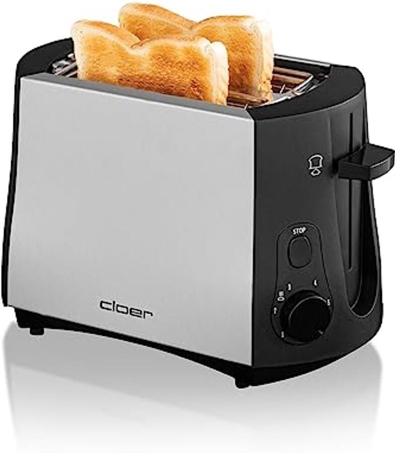 Cloer 3410 2-slice toaster 825 W integrated attachment for rolls lifting device crumb tray heat insulated matt metal housing