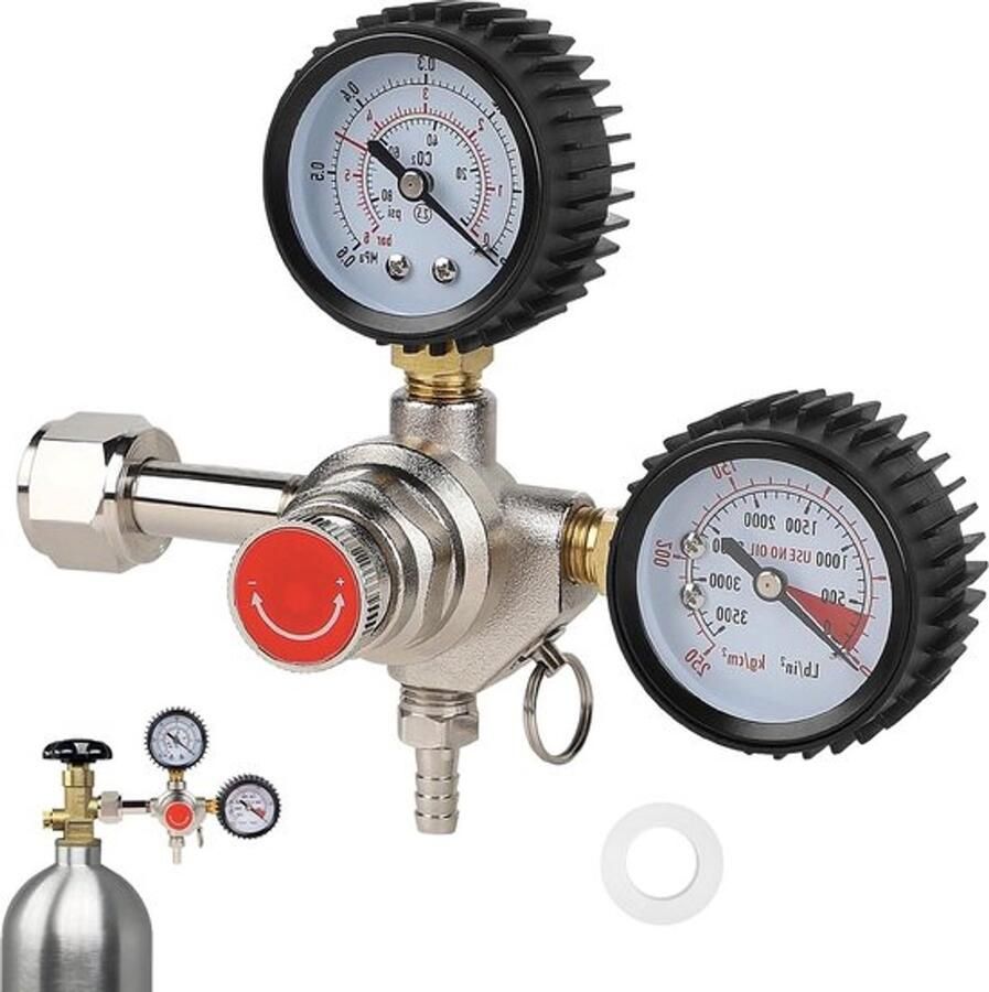 CO2-drukregelaar voor gasfles met dubbele manometer geschikt voor biermachine en bierie