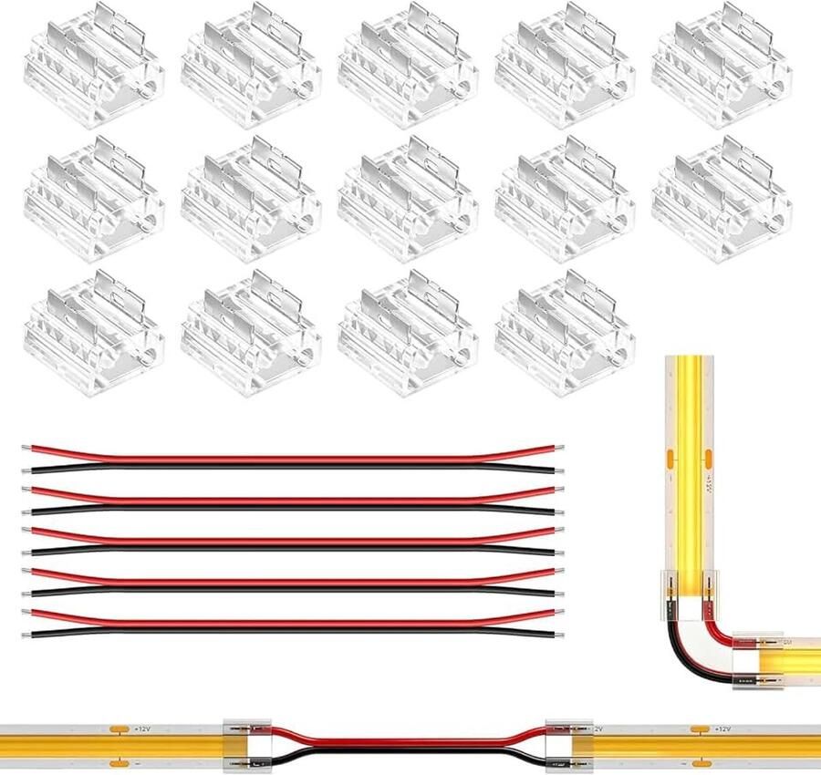 COB 8 mm transparante connectorkit 14 stuks 5 stuks 15 cm lange verlengkabel voor solderen zonder sleuf en hoekverbindingen van strips