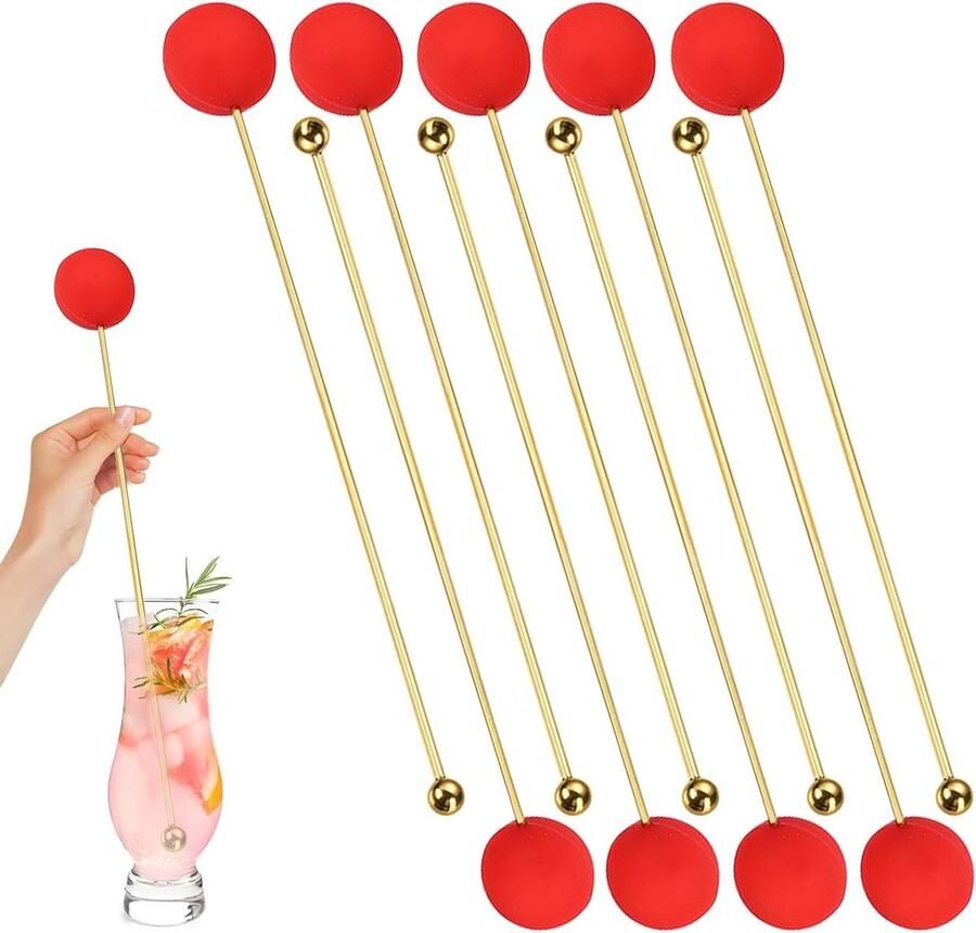 Cocktail Roerstaafjes Mixer Stokjes Dranken Mixen Herbruikbaar RVS 20 cm Goud