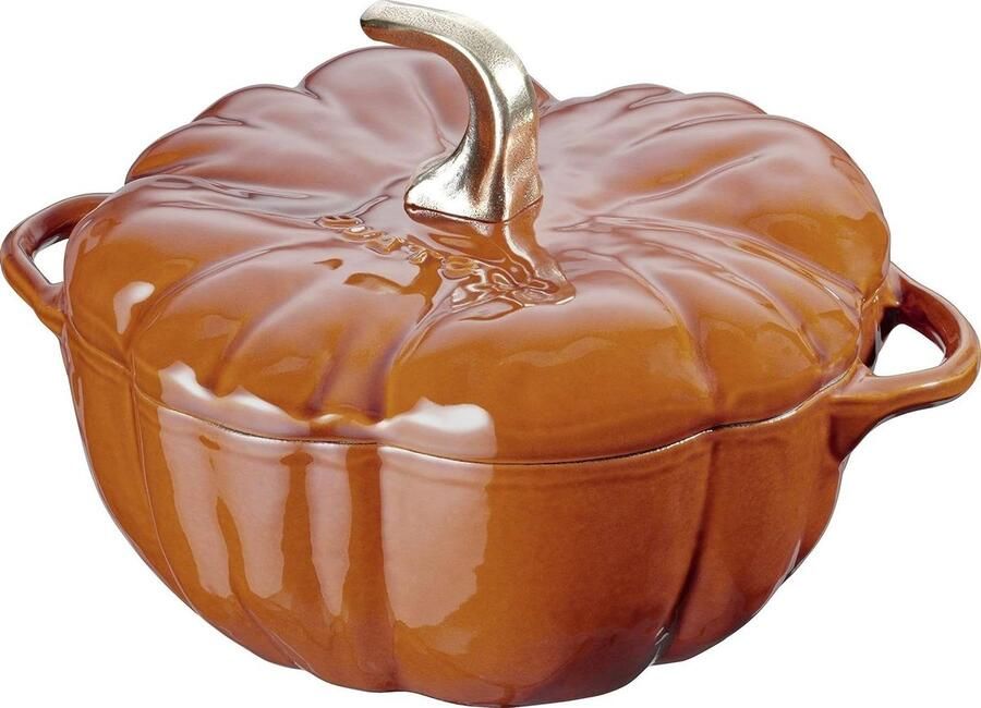 Cocotte Pompoen Braadpan Gietijzeren Pan Langzaam Koken Zwarte Matte Binnen-emailleering 24 cm Kaneel