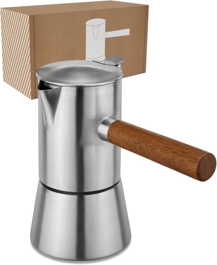 COFFEE VESUV Espressomachine roestvrij staal 3-4 kopjes inductie buiten en binnen Moka Pot
