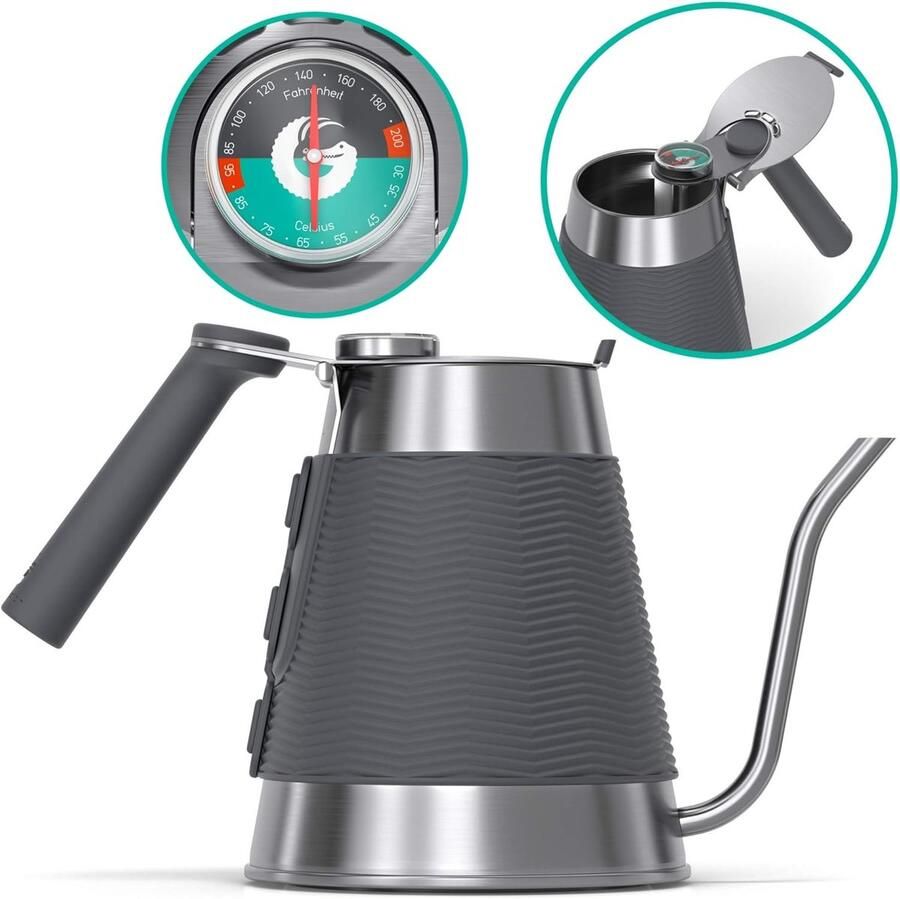Coffee Gator True Brew Gooseneck Kettle 1.5 Litres Hob 17.8 cm and Induction Kettle with Integrated Thermometer