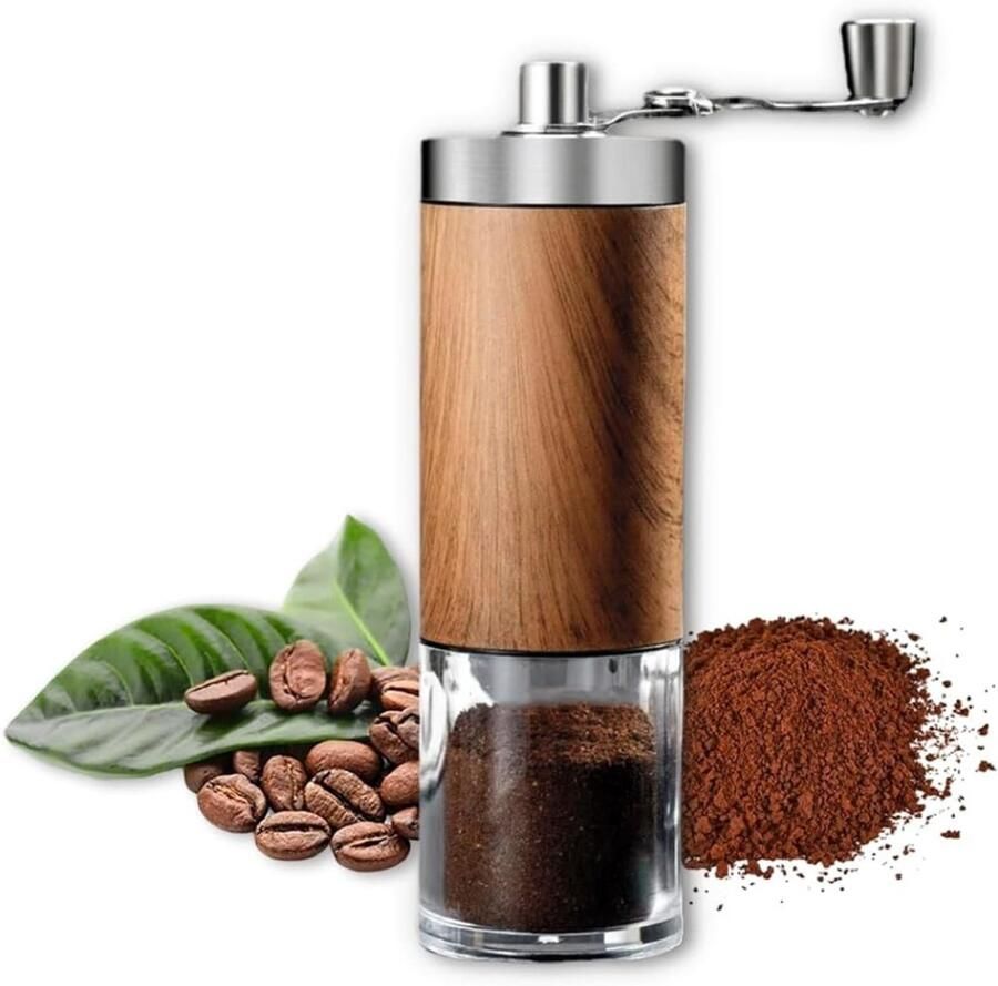 Coffee Grinder Roestvrij Staal Handmatige Koffiemolen Met Keramische Maalschijf – Stil En Draagbaar Voor Espresso Moka French Press En Aeropress – Koffiemolen Met Houtlook Voor Thuis En Onderweg