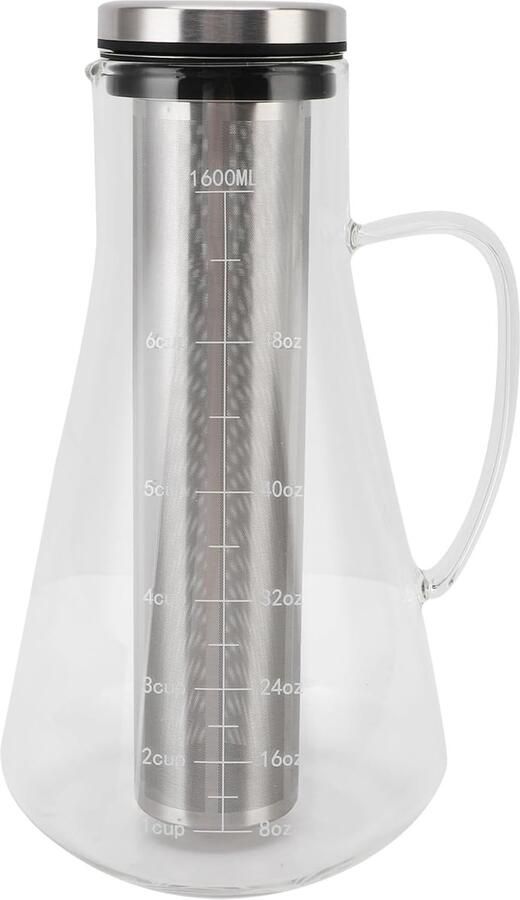 Cold Brew Koffiekan Glazen Koffiezetter Koude Koffie Maken Fijne Filtratie 1600 ML Transparant Zilver