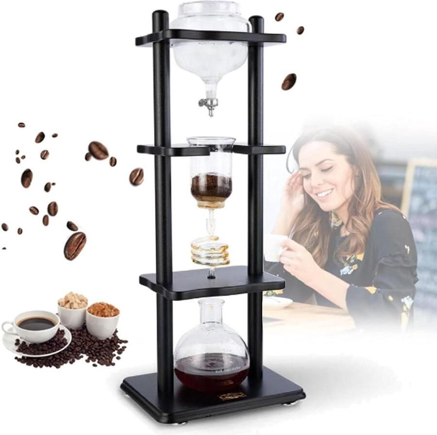Cold Drip Koffiezetapparaat Koffietoren Slow Drip IJskoffie Maken Precisie Snelheidsregeling 1000 ml Zwart