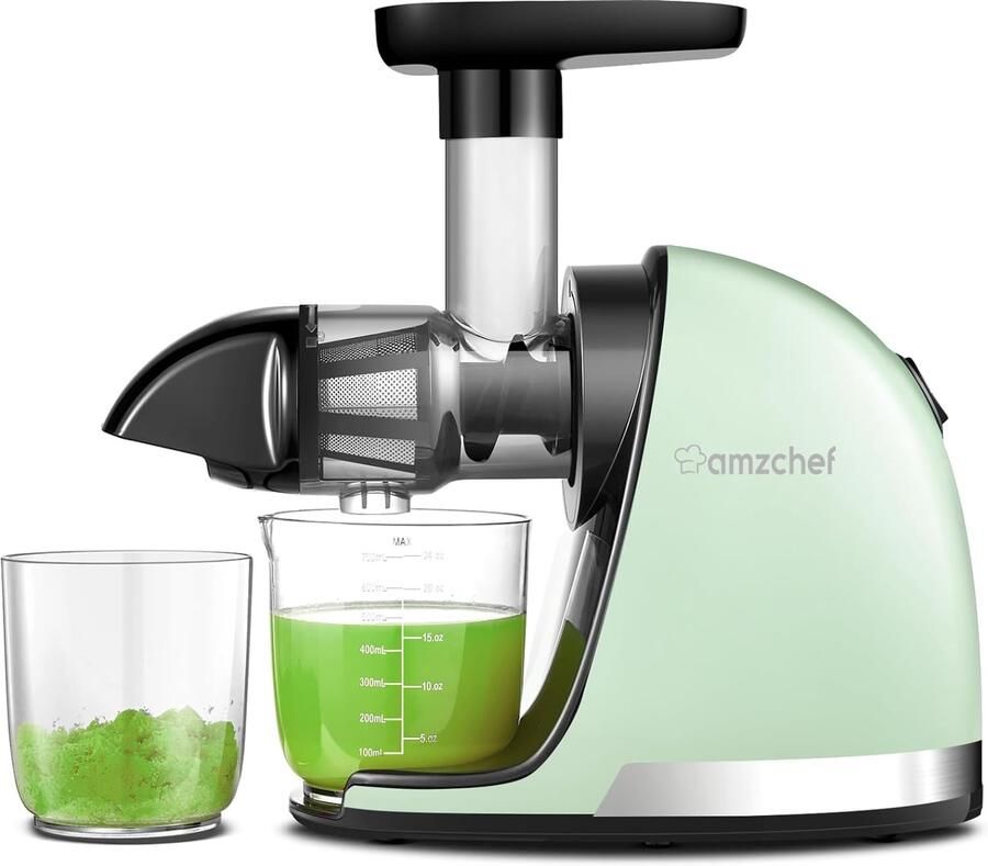 Cold Press Slow Juicer Machine Masticating Elektrische Vruchtenpersen voor Groente en Fruit Delicate Chew Geen Noodzaak om te Filteren Sapcentrifuge met 2 Kopjes en Borstel Mintgroen