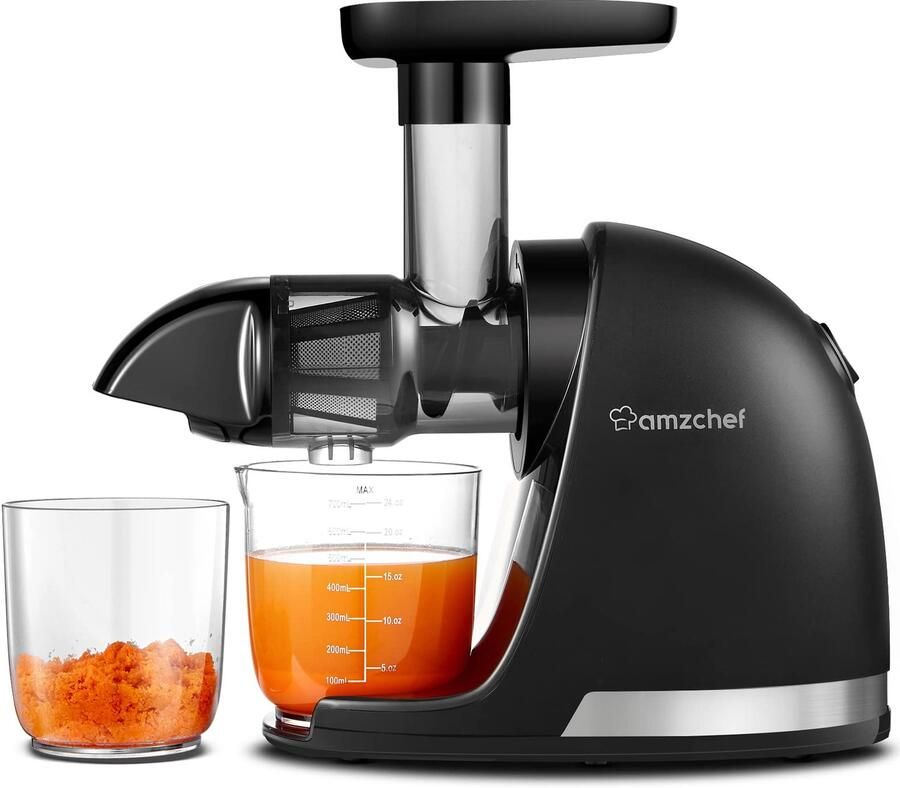 Cold Press Slow Juicer Machine Masticating Elektrische Vruchtenpersen voor Groente en Fruit Delicate Chew Geen Noodzaak om te Filteren Sapcentrifuge met 2 Kopjes en Borstel Zwart