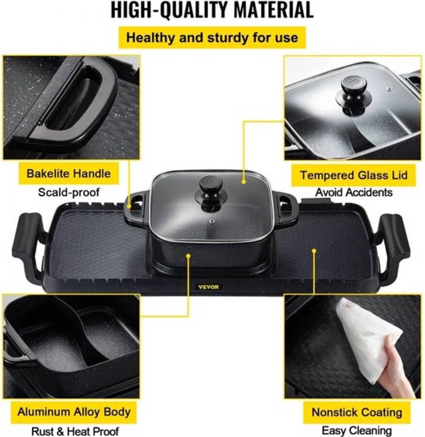 Collox 2 in 1 Elektrische Grill Hotpot Hapjespan Grillpot Partypan BBQ Aparte thermostaat 73 5 x 26 5 x 19 cm