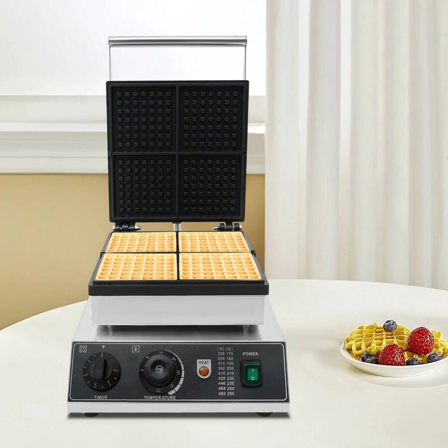 Collox Wafelijzer Wafelmaker Voor 4 wafels Temperatuur & Tijd instelbaar Anti-aanbaklaag Wafels van 11 5 x 11 5 cm Zilver