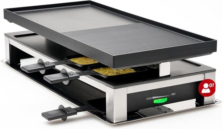 Combi Grill Raclette Elektrisch Tafelapparaat Gezellig Tafelen 3-in-1 Multifunctioneel 10 Personen Zilver