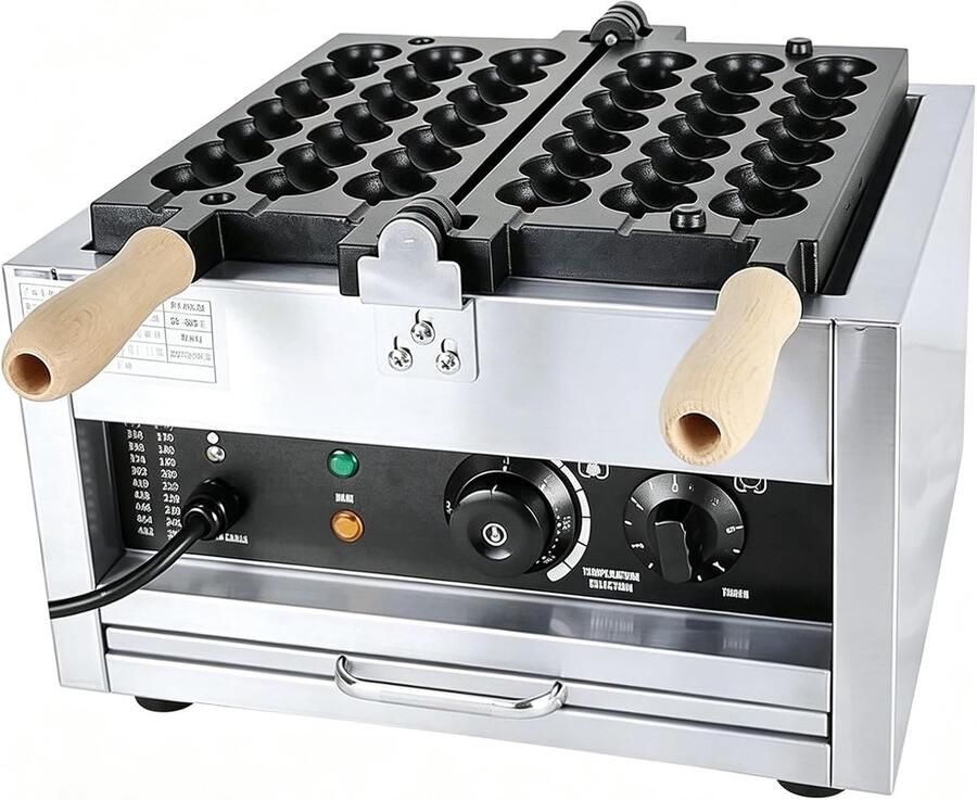 Commercieel Bellenwafelijzer Eierwafelmachine Spiesjes Desserts Maken Dubbele Verwarming 1400 W Zilver