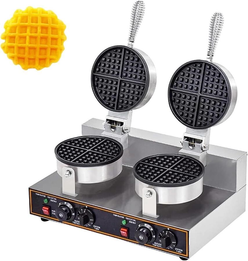 Commercieel Wafelijzer Dubbel Wafelapparaat Snelle Snacks Maken Dubbelzijdige Verwarming 50 x 32 x 19 cm Zilver