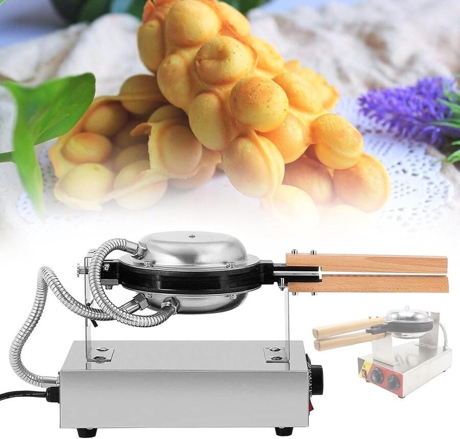 Commercieel Wafelijzer Eierwafel Machine Bubble Wafelijzer Wafels Bakken 180° Draaibaar 1400W RVS