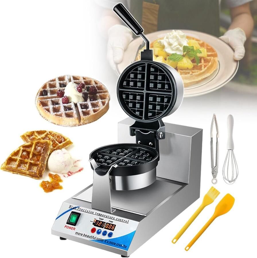 Commercieel Wafelijzer Professioneel Wafelijzer Wafels Bakken Dikke Platen 3cm 18 cm diameter Zilver
