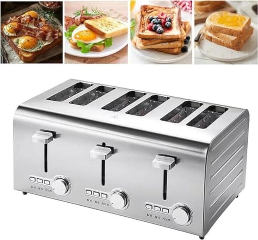 Commerciële Broodrooster 6 Slice Broodmaker Snel Brood Roosteren Extra Brede Sleuven 6 Slices Roestvrij Staal