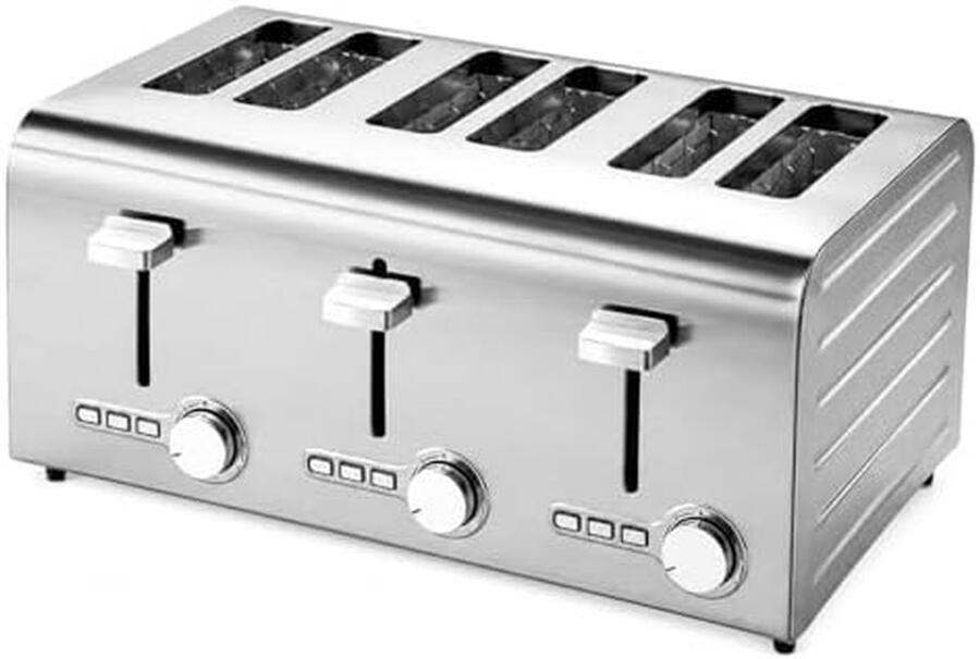 Commerciële Broodrooster 6-Slice Toaster Snel Brood Roosteren Onafhankelijke Brede Slots 6 Plakjes Roestvrij Staal