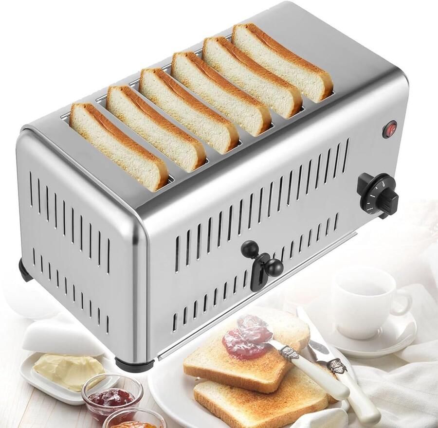 Commerciële Broodrooster 6-Slice Toaster Snel Ontbijt Roestvrij Staal 6 Sneetjes Zilver