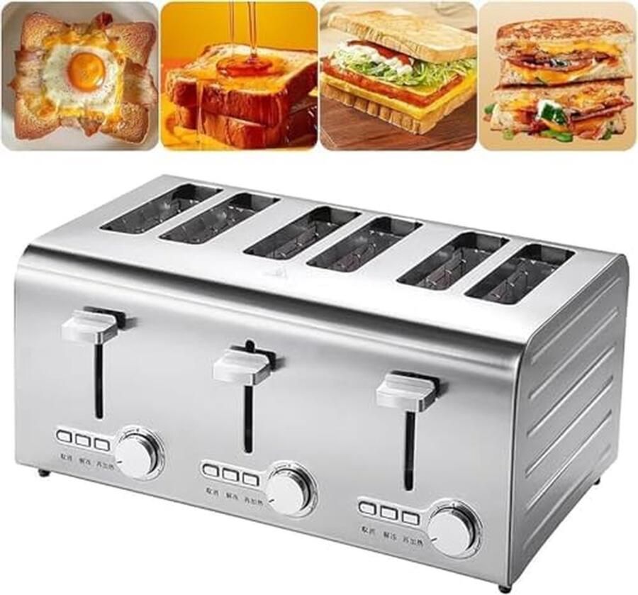 Commerciële Broodrooster Bagel Broodrooster Snel Ontbijten Onafhankelijke Dubbele Slots 6-Slice Geborsteld Staal