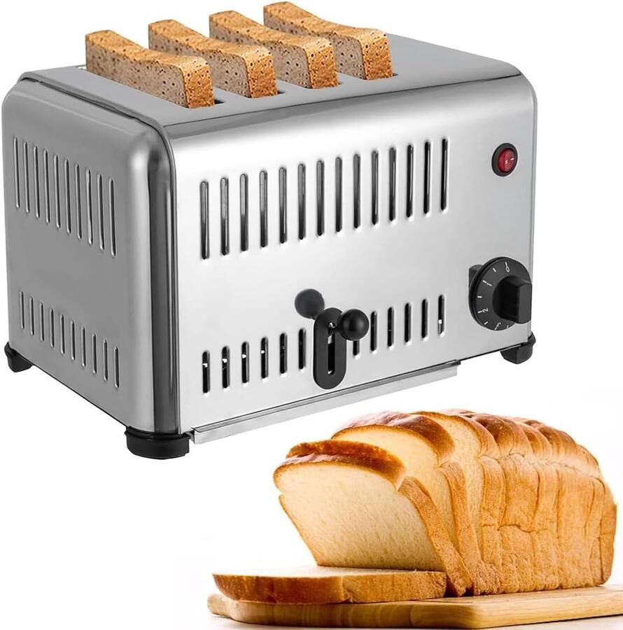 Commerciële Broodrooster Broodbakmachine Roestvrijstaal Ontbijt Maken Instelbare Timingfunctie 4 Sneetjes Zilver