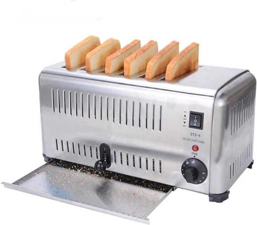 Commerciële Broodrooster Keuken Apparaat Snel Ontbijten Zes Brede Sleuven 44 cm Breed Zilverkleurig