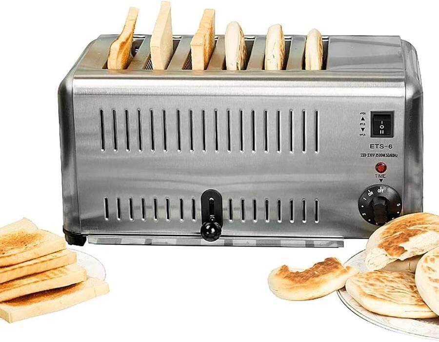 Commerciële Broodrooster Met 6 Sneden Ontbijt Maken Verstelbare Toastkleur 6 Sneden Zilver
