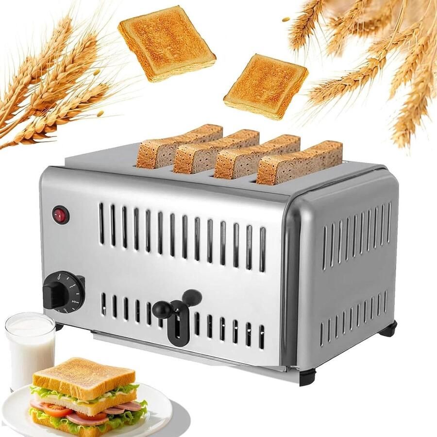Commerciële Broodrooster Professionele Toast Apparaat Ontbijt Bereiden Roestvrij Staal 4 6 Plakjes Zilver
