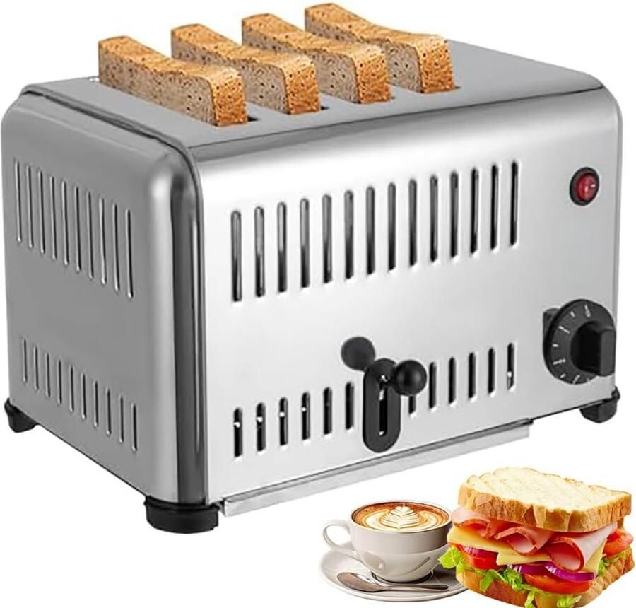 Commerciële Broodrooster Roestvrij Staal Brood Roosteren Brede Slots 4 6 Slices Zilver