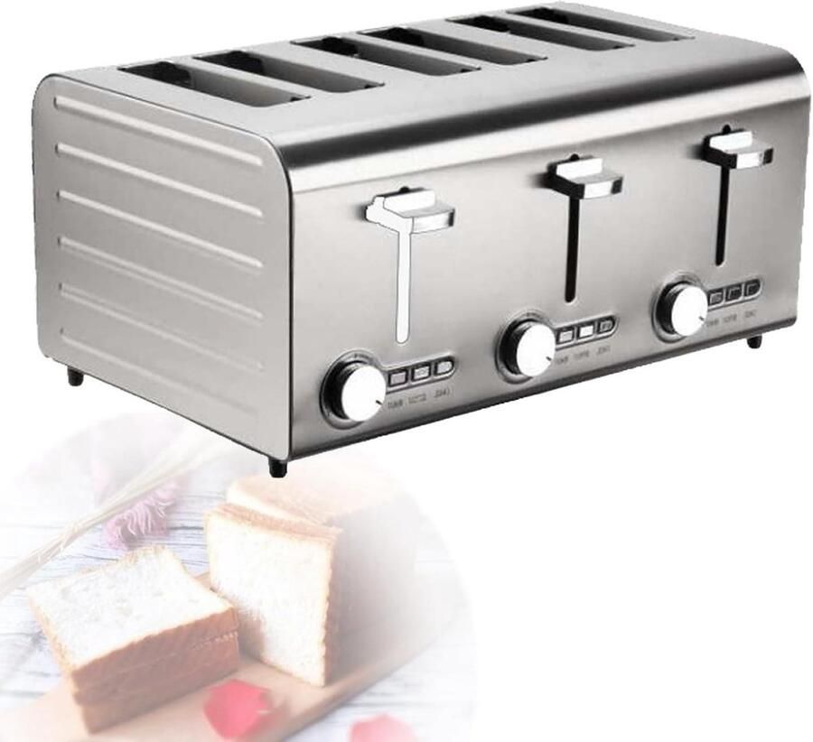 Commerciële Broodrooster Roestvrijstaal Apparaat Snel Ontbijten 7 Bruiningsstanden 6 Sneden Zilver