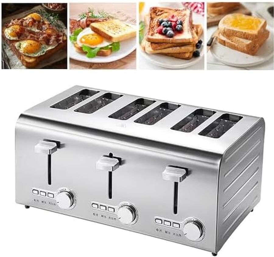 Commerciële Broodrooster Industriële Bakmachine Snel Brood Roosteren 6 Brede Sleuven 6 Slices Zilver