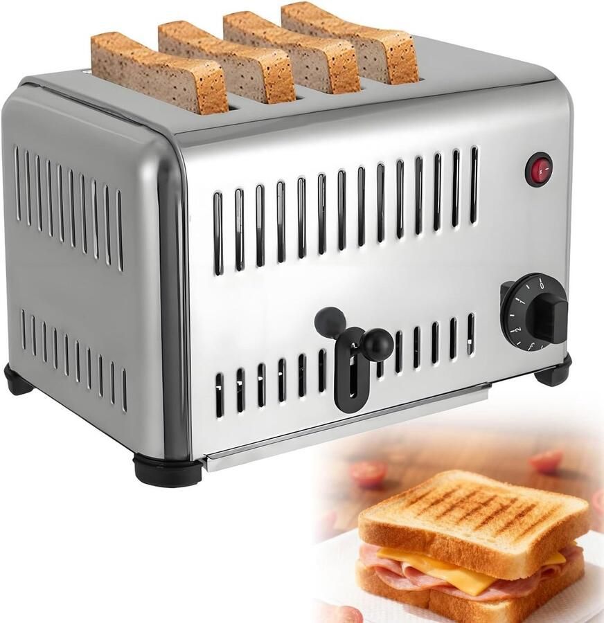Commerciële Broodrooster Roestvrijstalen Broodrooster Snel Ontbijten Dubbele Verwarming 6 Sleuven Zilver