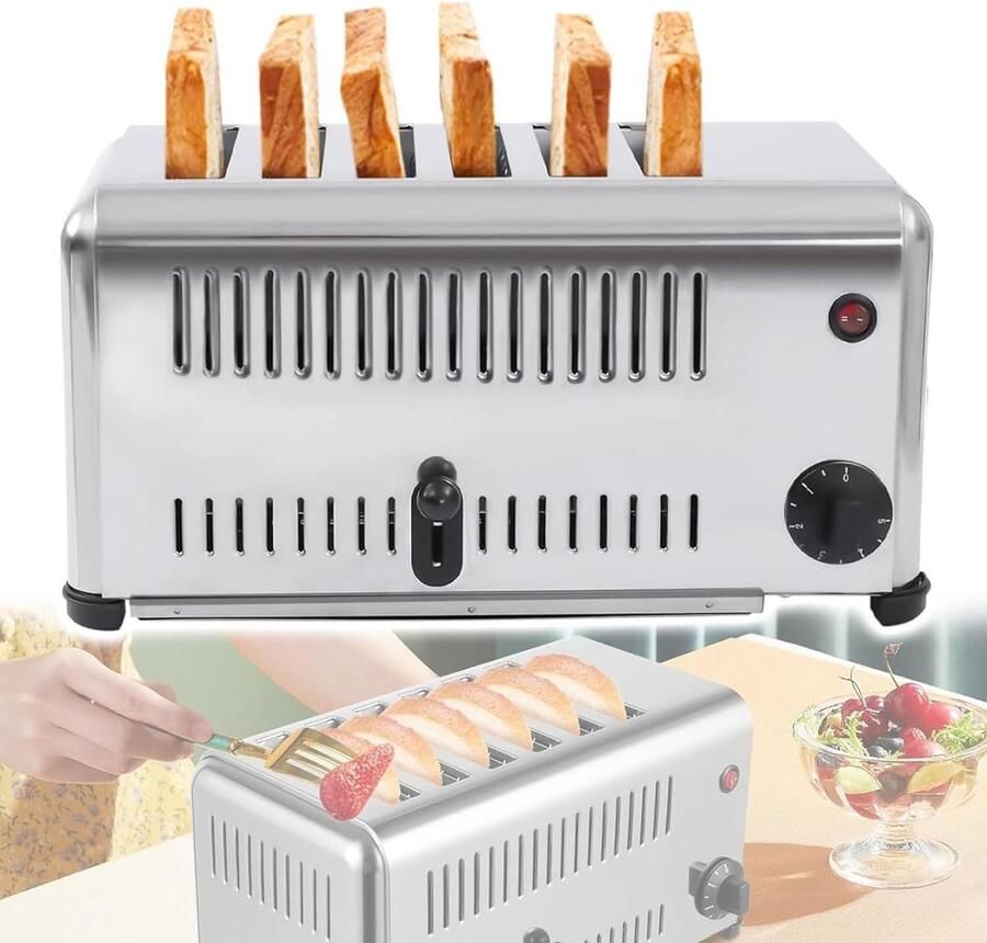 Commerciële Broodrooster Rooster Machine Snel Ontbijt Maken 6 Slices Tegelijk 3240W Zilver