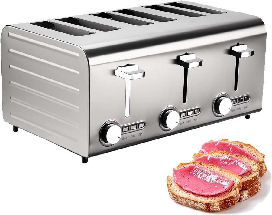 Commerciële Broodrooster Toaster voor Horeca Ontbijt Bereiden Extra Brede Sleuven 6 Sneden Zilverkleurig