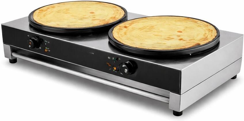 Commerciële Crêpemachine Dubbele Plaat 3400W 2x 40 cm Antiaanbak Bakplaat Onafhankelijke Temperatuurregeling 50-300°C RVS Pannenkoekenmachine voor Horeca Snackbar