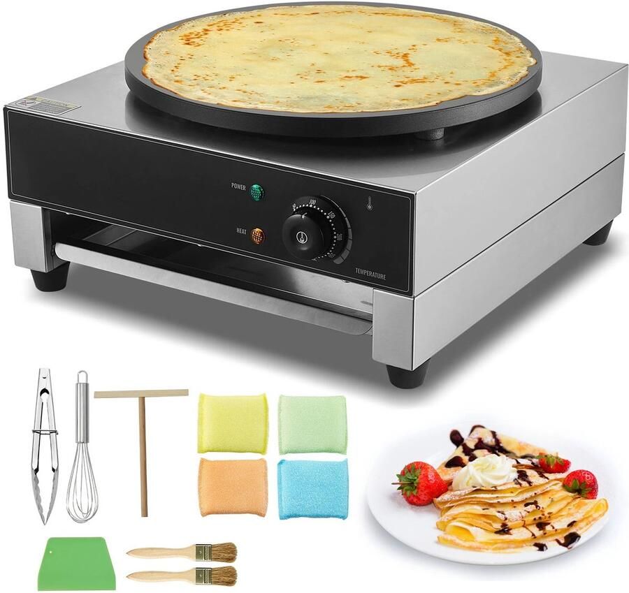 Commerciële Crêpemachine – Elektrische Crêpemaker – Wafelplaat – Precisie Temperatuurregeling – 16 Inch Groot Formaat