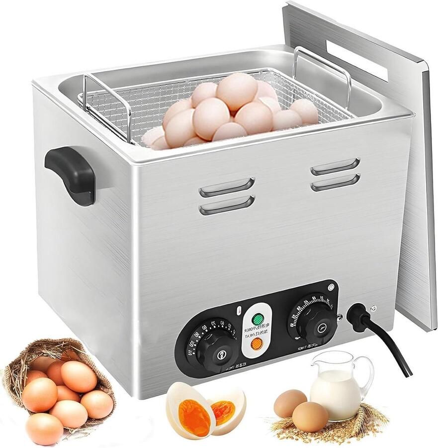 Commerciële Eierkoker Eierstoofpan Grote hoeveelheden koken Temperatuur en timer 45 eieren Zilver
