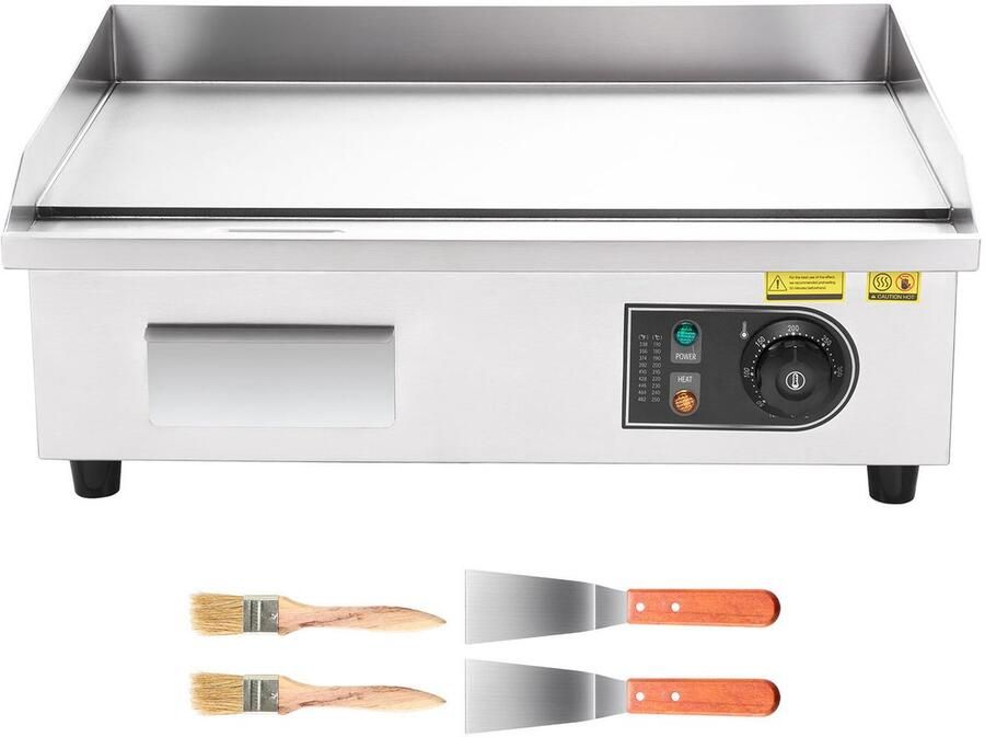 Commerciële Elektrische Bakplaat 535 X 300 mm 3200 W Instelbaar Temperatuurbereik 50-300 °C Roestvrijstalen Platte Grillplaat met Accessoires voor Het Bereiden van Steaks en Pannenkoeken