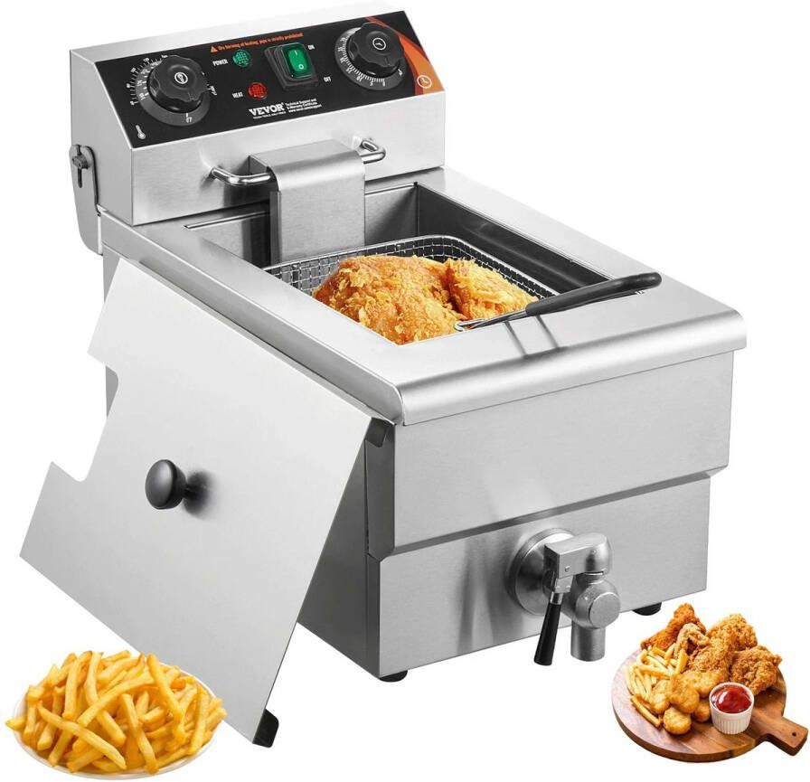 Commerciële Elektrische Friteuse Basis Type 9L RVS Deep Fryer Enkel Mandje Timer & Temperatuurregeling Snelle Verwarming Eenvoudig Schoon te Maken
